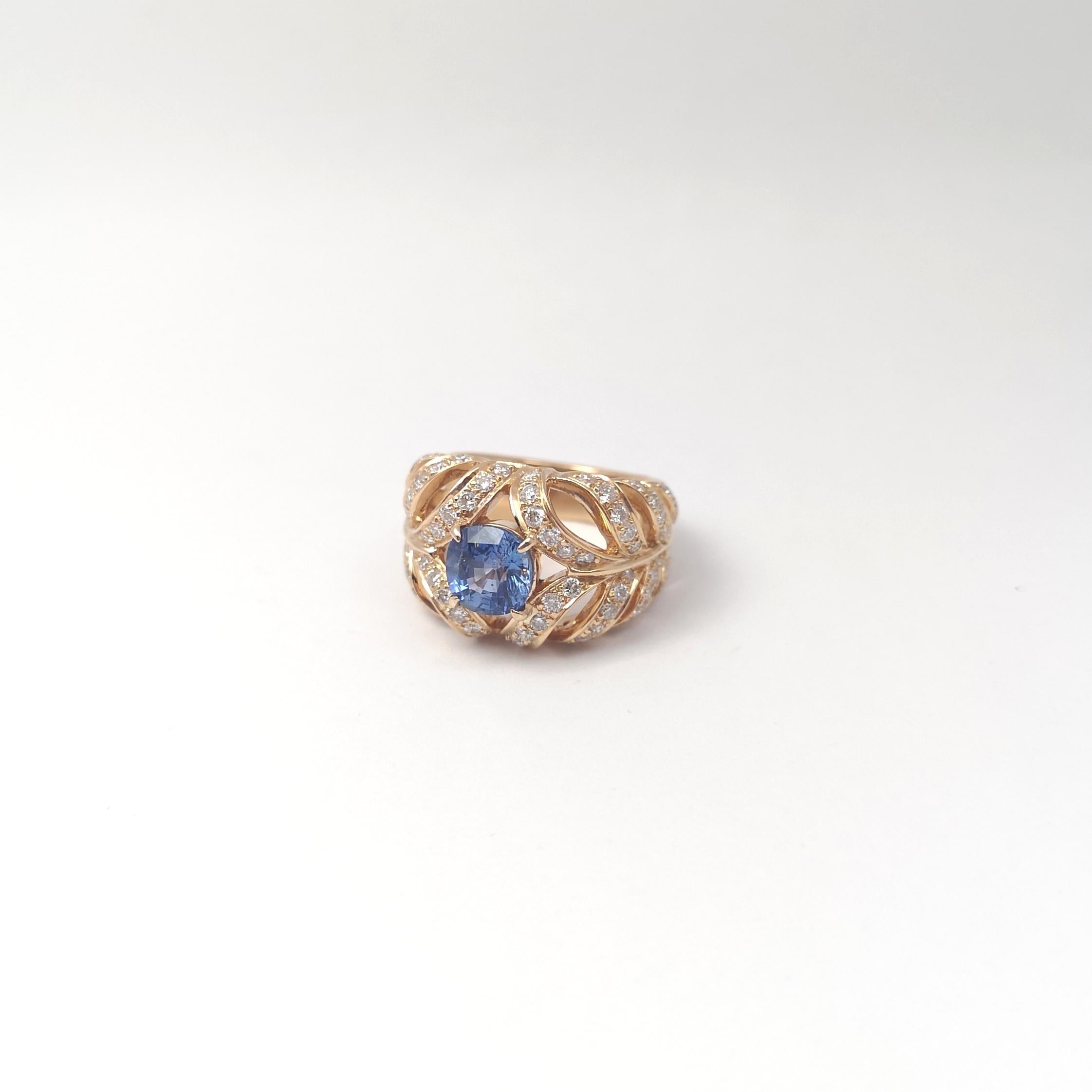 Unheated Ceylon Blue Sapphire with Brown Diamond Ring set in 18K Rose Gold en venta 8