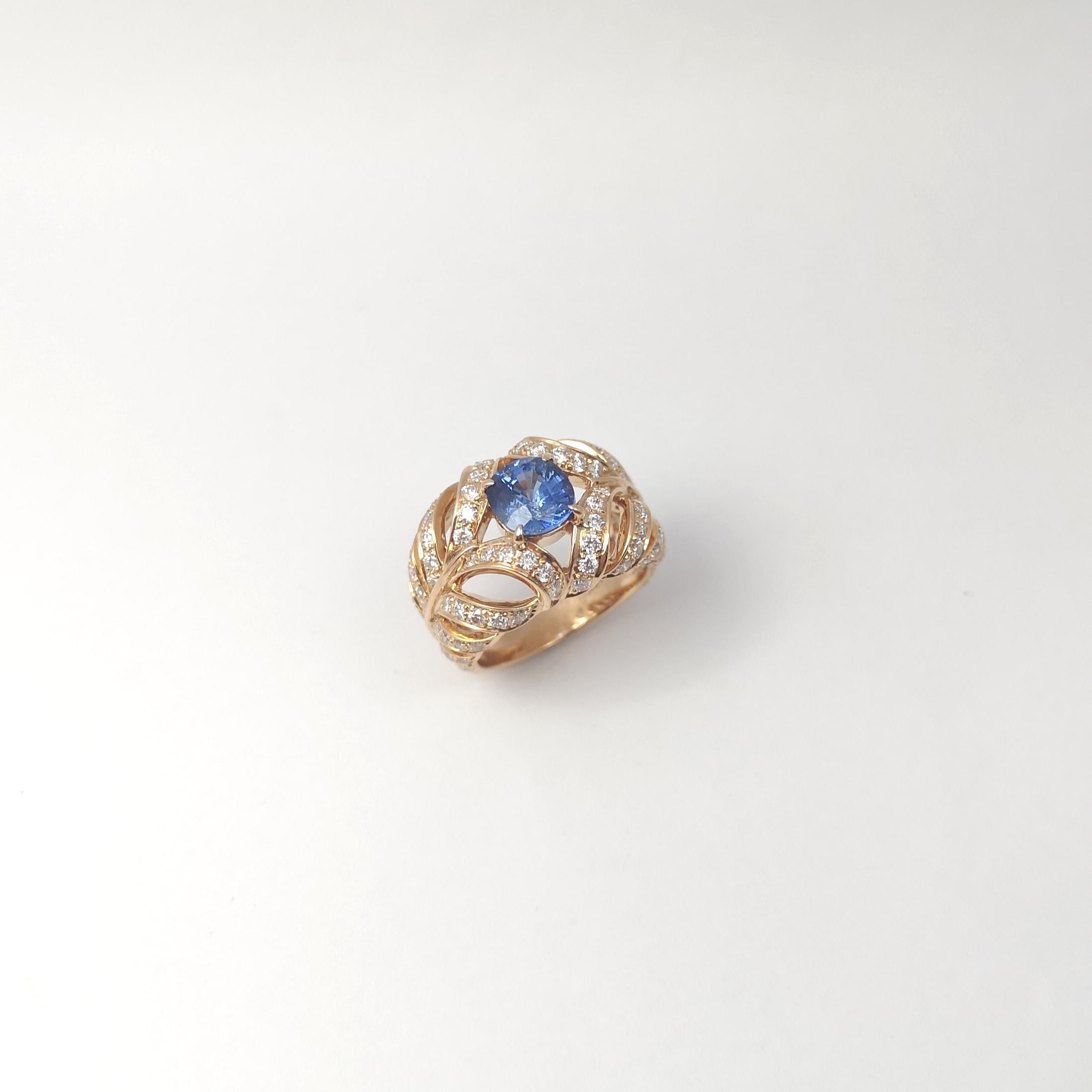 Unheated Ceylon Blue Sapphire with Brown Diamond Ring set in 18K Rose Gold en venta 9