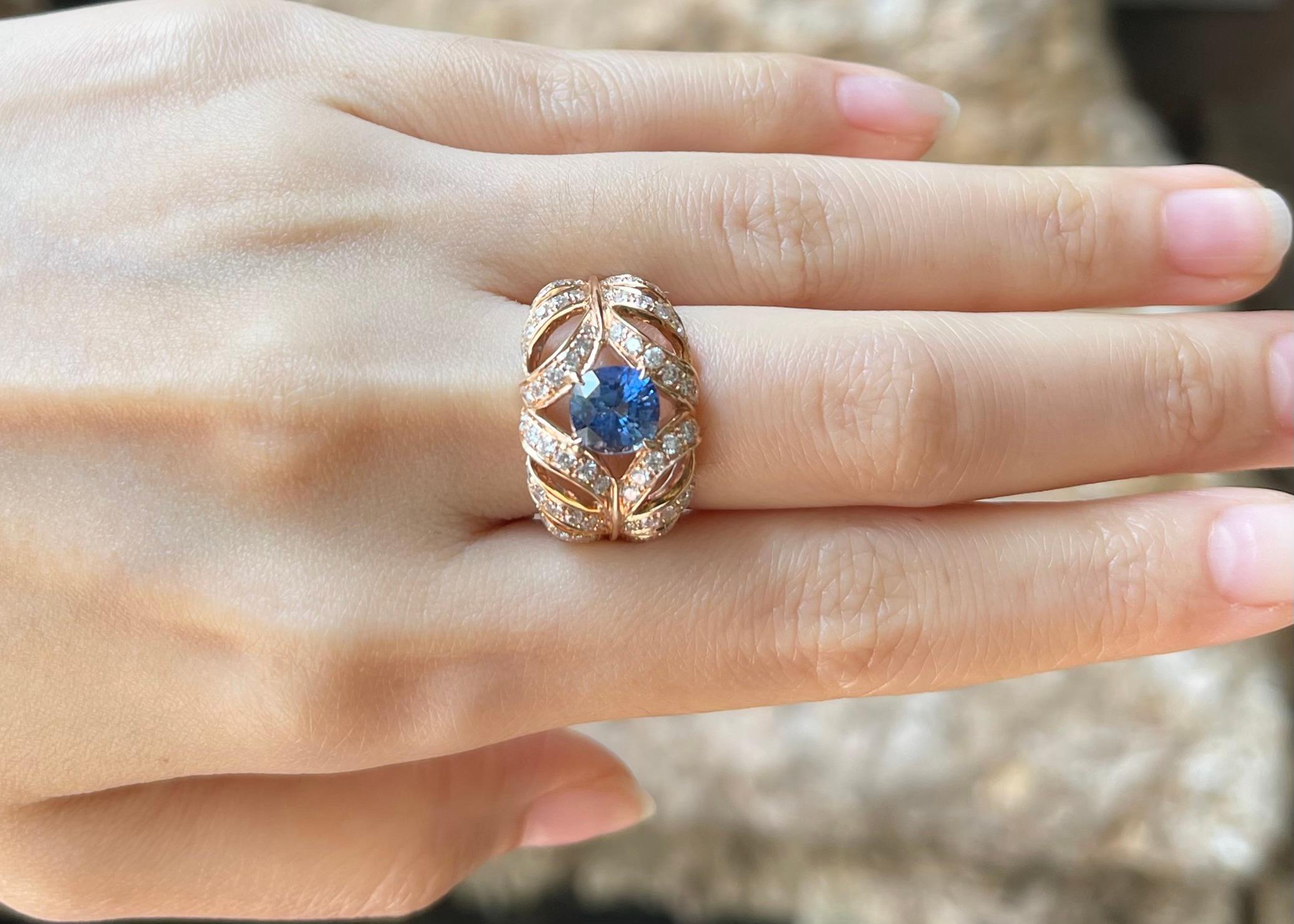 Unheated Ceylon Blue Sapphire with Brown Diamond Ring set in 18K Rose Gold Contemporáneo en venta