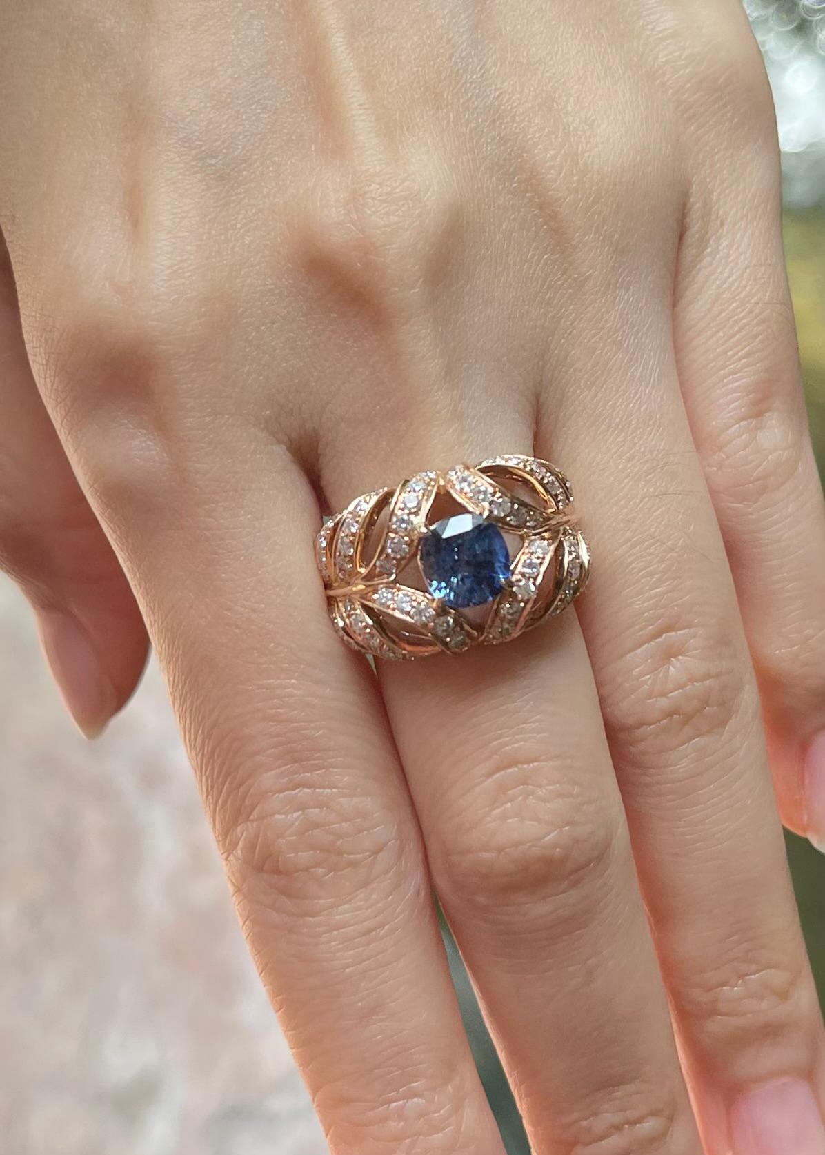 Unheated Ceylon Blue Sapphire with Brown Diamond Ring set in 18K Rose Gold Corte cojín en venta