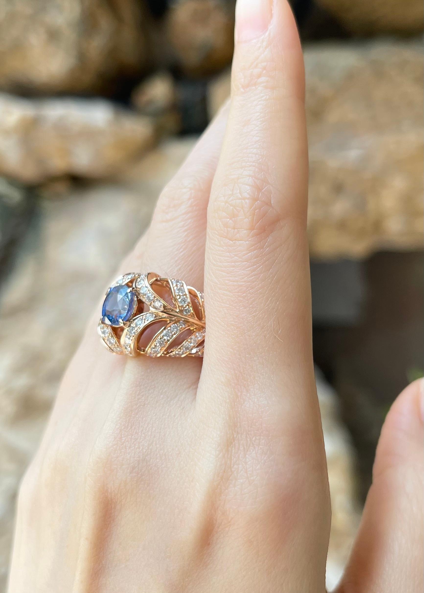 Unheated Ceylon Blue Sapphire with Brown Diamond Ring set in 18K Rose Gold en Nuevo estado para la venta en Bangkok, TH