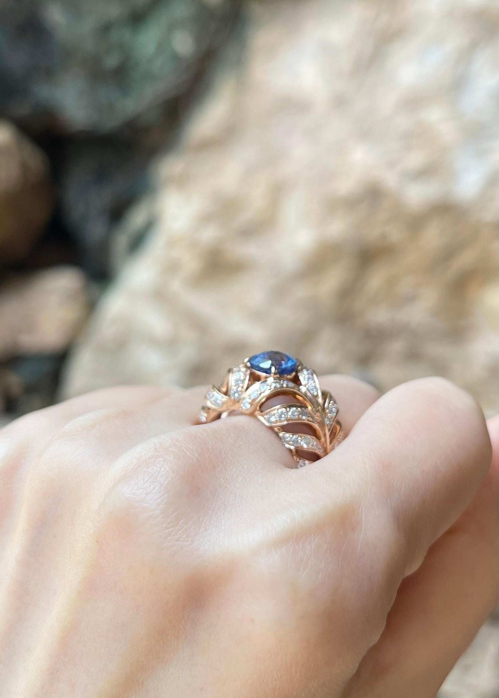 De las mujeres Unheated Ceylon Blue Sapphire with Brown Diamond Ring set in 18K Rose Gold en venta