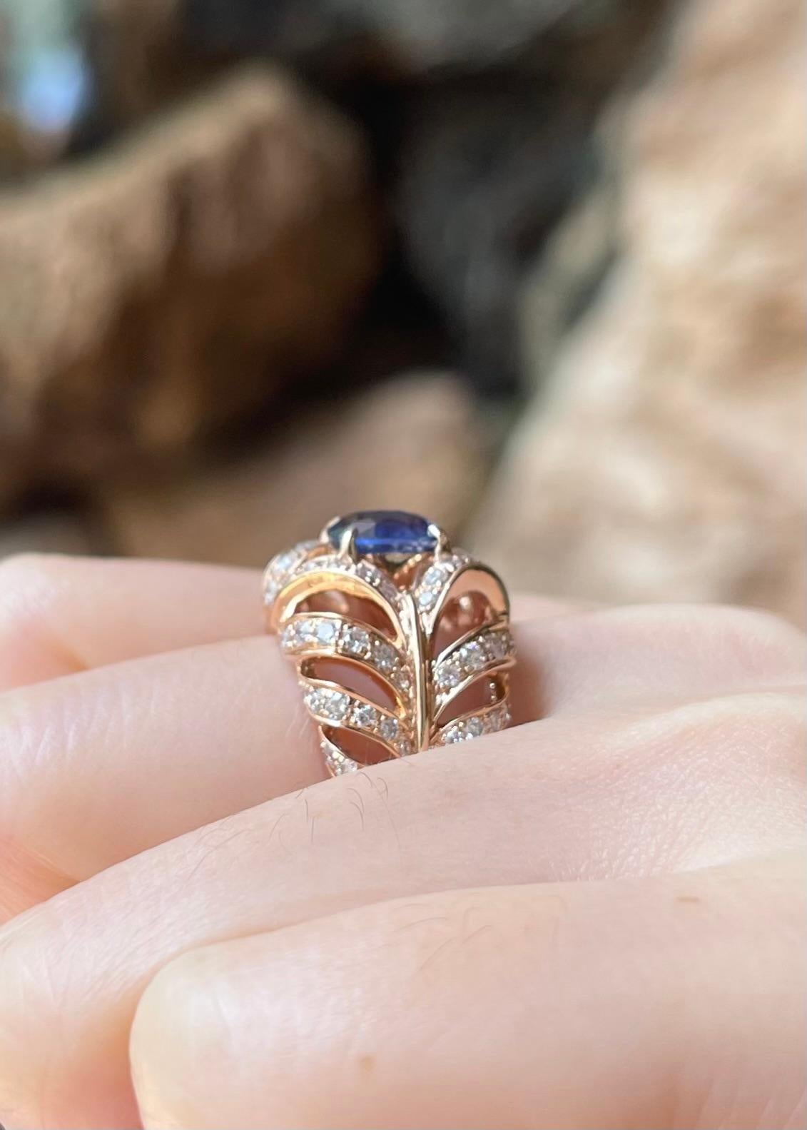 Unheated Ceylon Blue Sapphire with Brown Diamond Ring set in 18K Rose Gold en venta 1