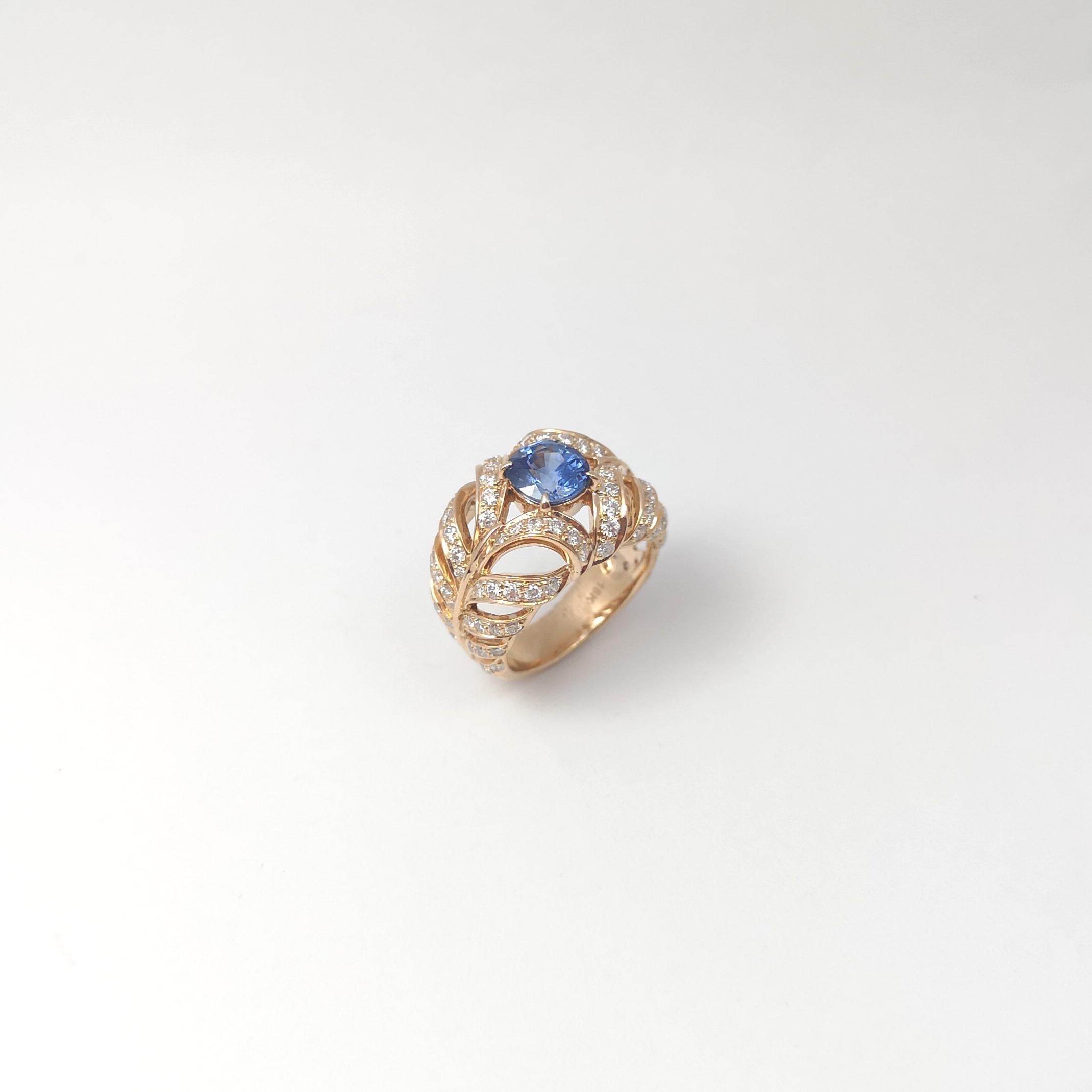 Unheated Ceylon Blue Sapphire with Brown Diamond Ring set in 18K Rose Gold en venta 2