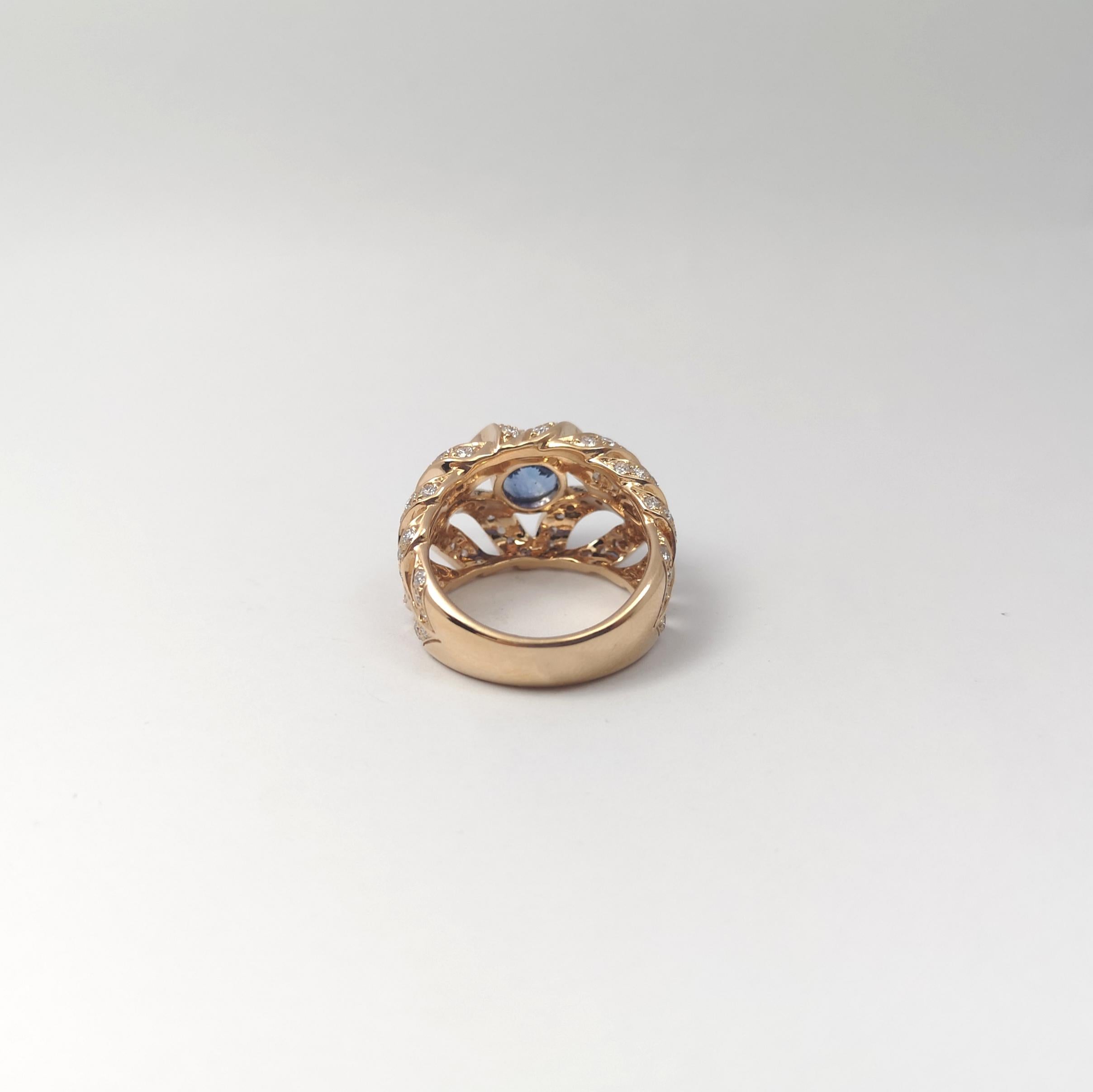 Unheated Ceylon Blue Sapphire with Brown Diamond Ring set in 18K Rose Gold en venta 3