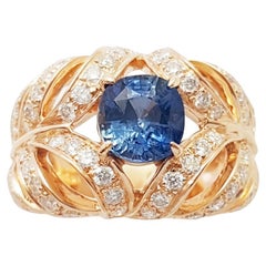 Unheated Ceylon Blue Sapphire with Brown Diamond Ring set in 18K Rose Gold