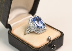 Unheated Ceylon Sapphire Ring. GIA 6.40ct Sapphire Diamond Halo RIng Platinum