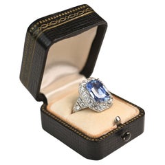 Unheated Ceylon Sapphire Ring. GIA 6.40ct Sapphire Diamond Halo RIng Platinum