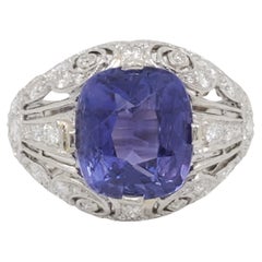Unheated Color Change Sapphire Cushion and Diamond Cocktail Ring in Platinum