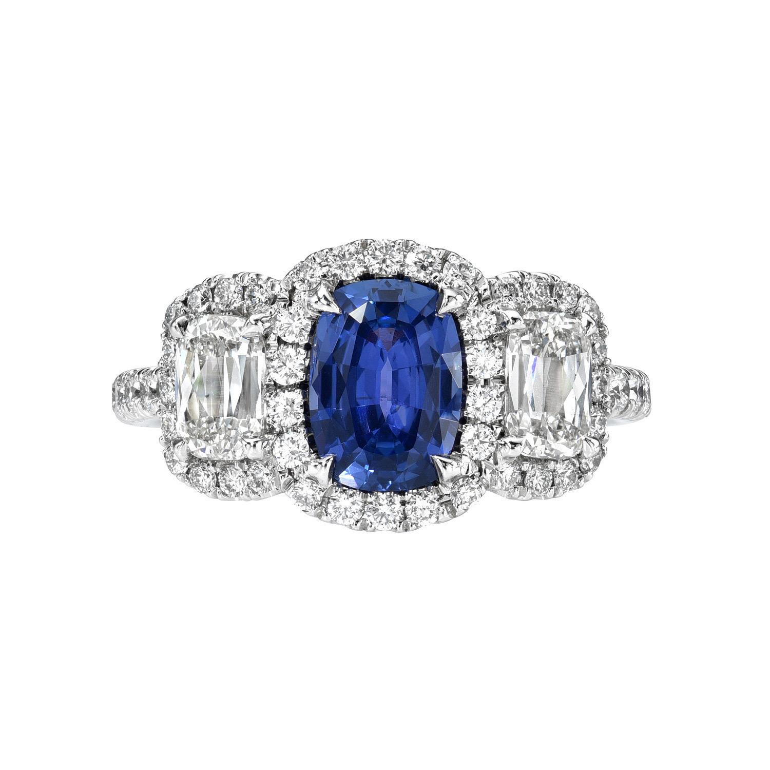 Color-Changing Burma Sapphire Platinum Cushion Diamond Ring - Luxury Gift In New Condition For Sale In Beverly Hills, CA