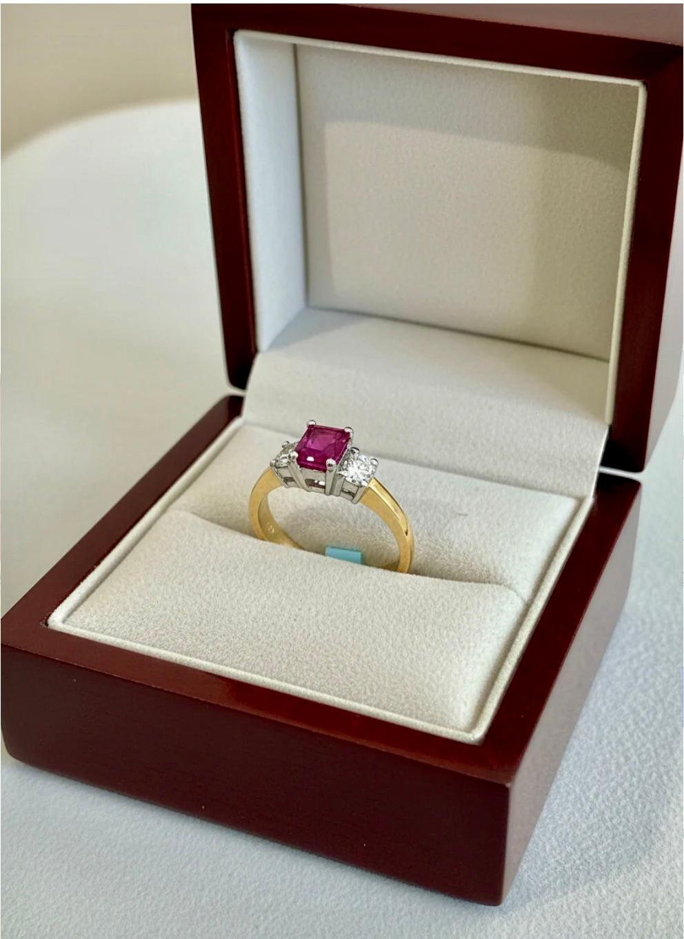 Unheated Emerald Cut Ruby Diamond Engagement Ring… - image 4