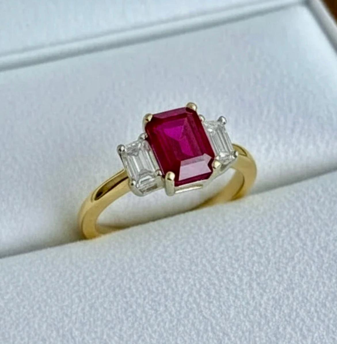 Unheated Emerald Cut Ruby Diamond Engagement Ring… - image 7