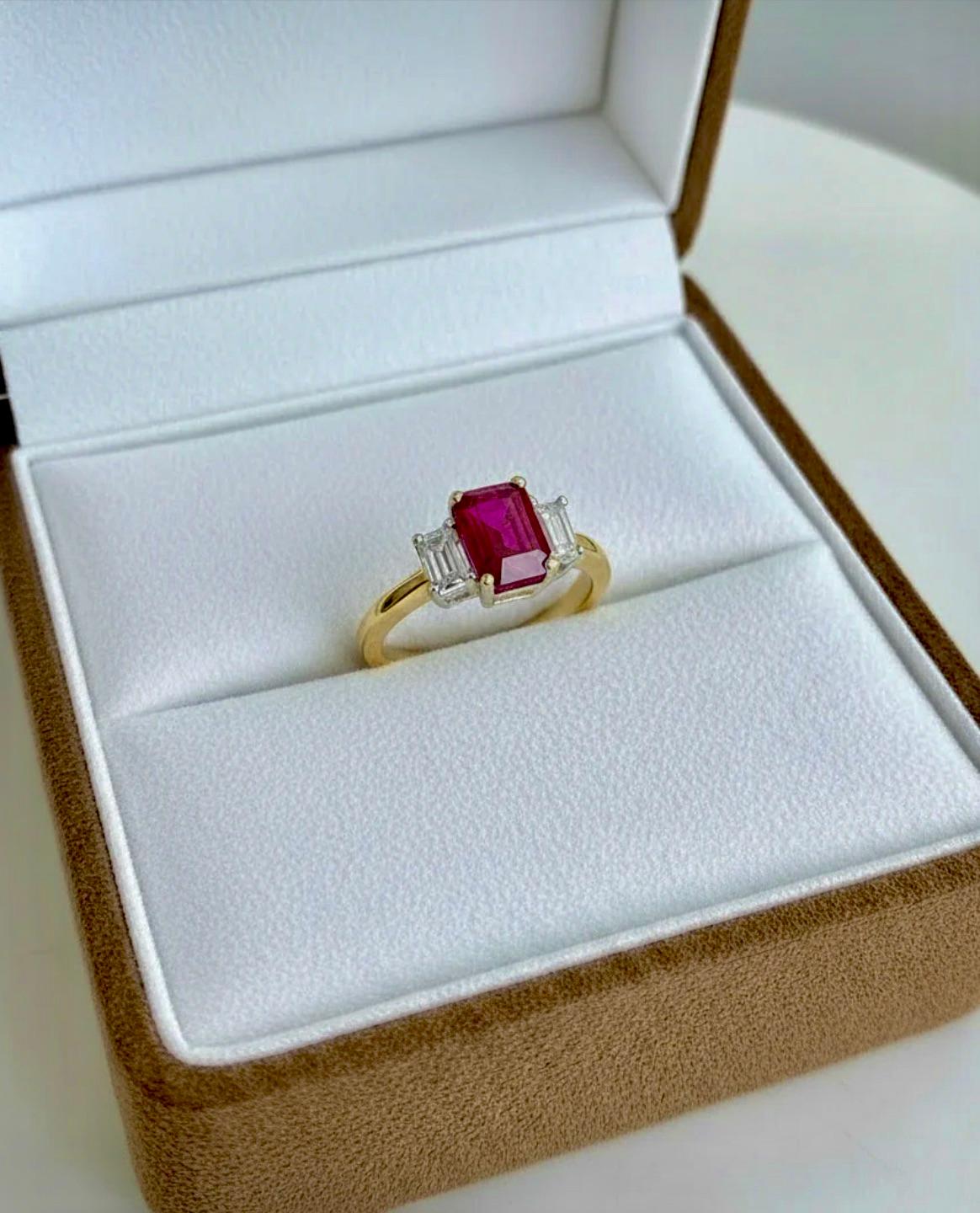 Unheated Emerald Cut Ruby Diamond Engagement Ring… - image 3