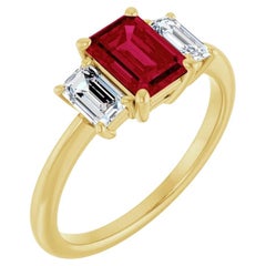 Unheated Emerald Cut Ruby Diamond Engagement Ring 18K Yellow Gold Unheated Emerald Cut Ruby Diamond Engagement Ring 18K Yellow Gold