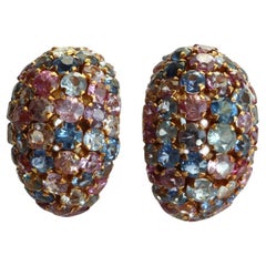 Unheated Fancy Color Sapphires Chunky Curved Half Stud earring in 18k solid gold