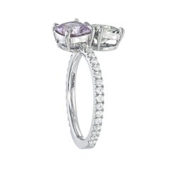 Unheated Fancy Sapphire Ring 2.25 Carat Mismatched Cushions No Heat