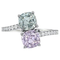 Unheated Fancy Sapphire Ring 2.25 Carat Mismatched Cushions No Heat