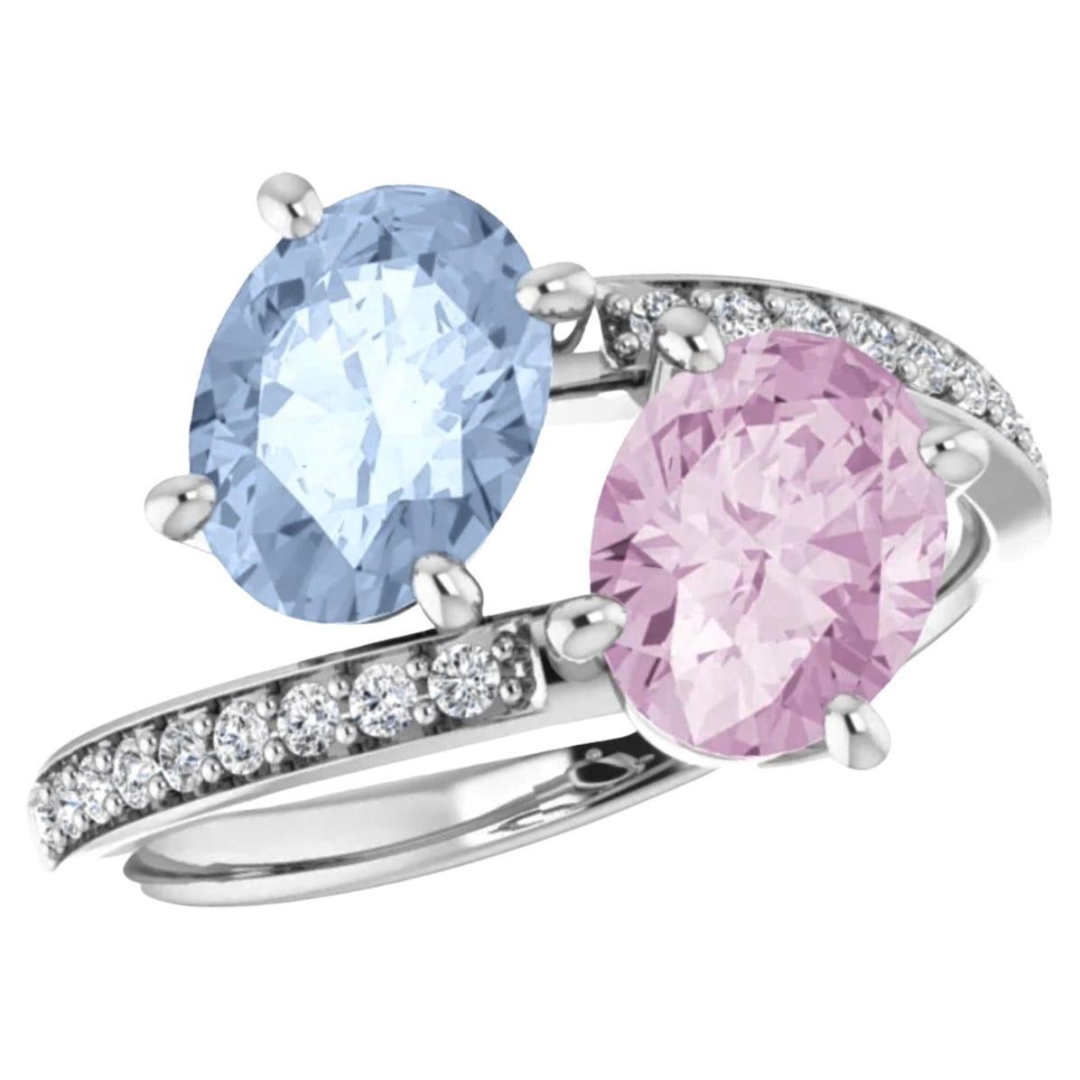 Unheated Fancy Sapphire Ring 2.76 Carat Mismatched Oval Bypass "Toi et Moi" Ring For Sale