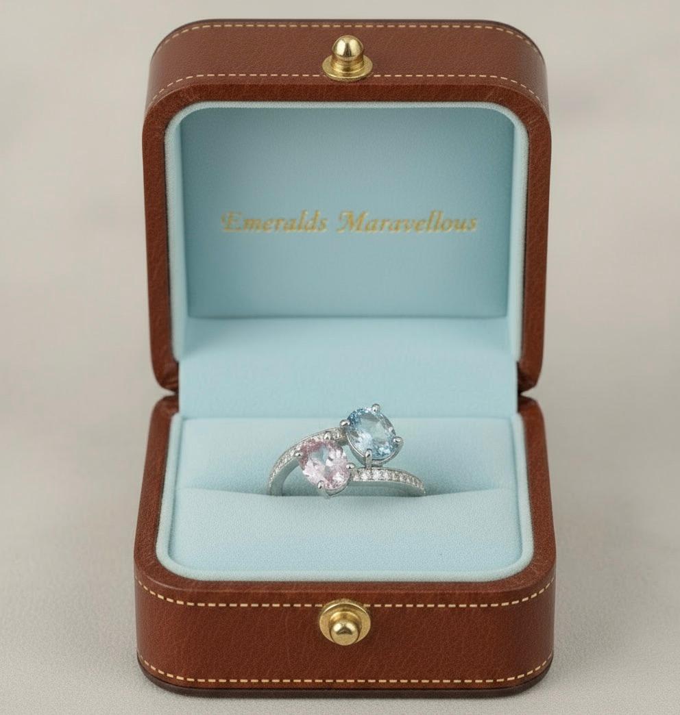 Modern Unheated Fancy Sapphire Ring 2.76 Carat Mismatched Oval Bypass 