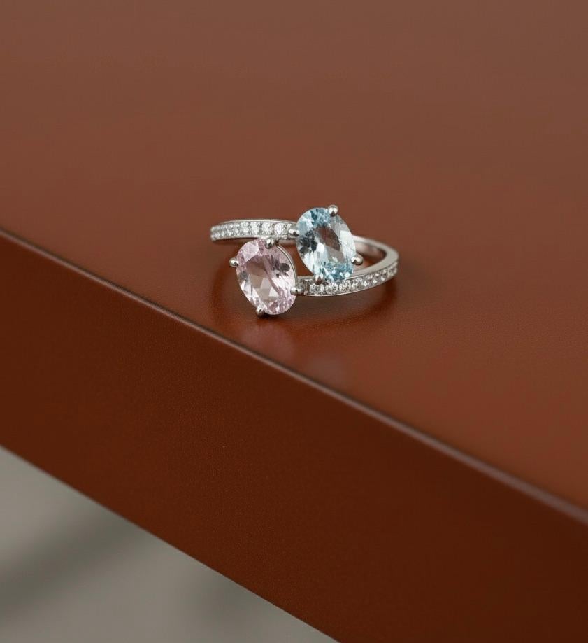 Oval Cut Unheated Fancy Sapphire Ring 2.76 Carat Mismatched Oval Bypass 