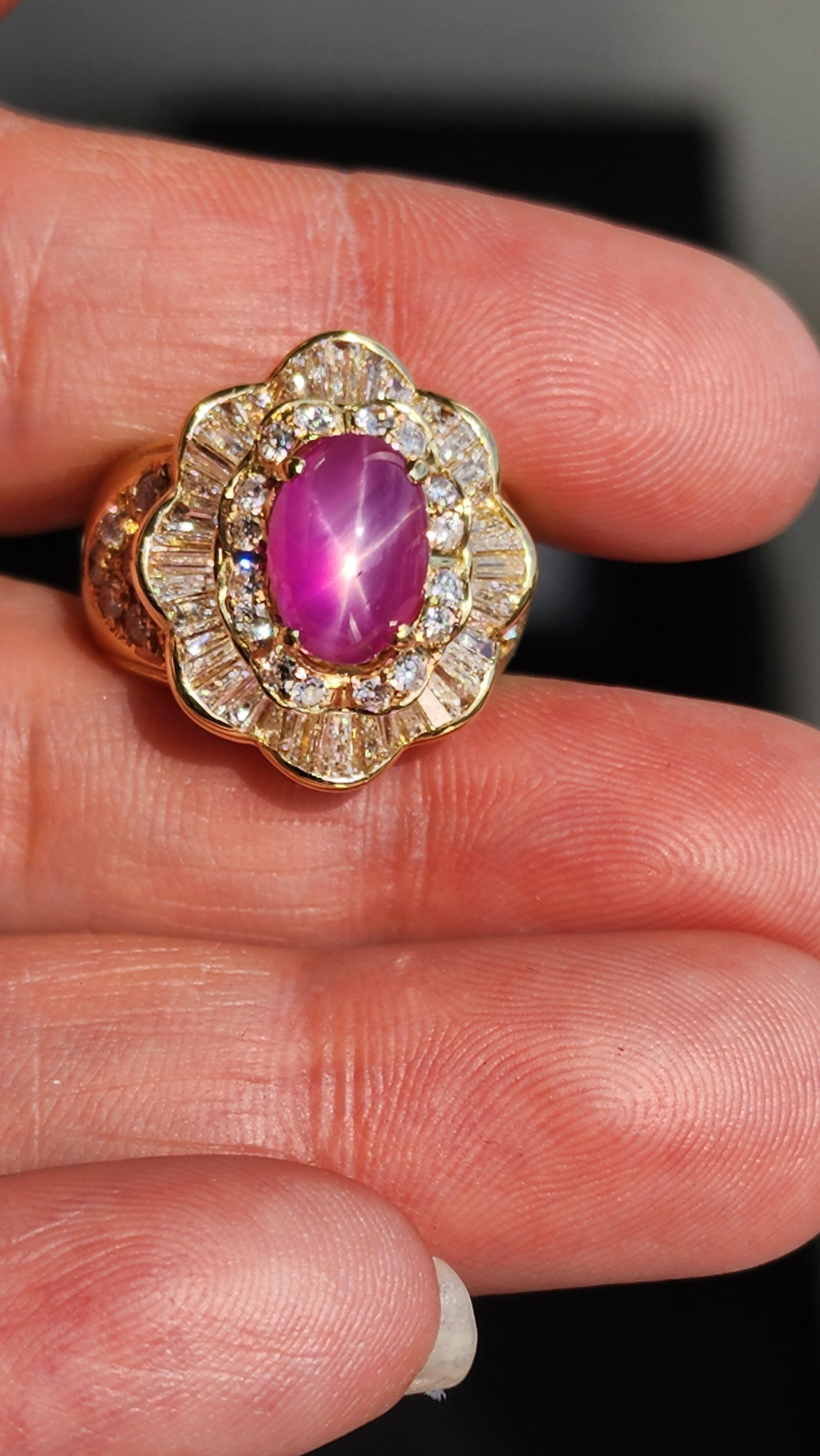 GIA Unheated Burma Star Ruby and White Diamond Cocktail Ring For Sale 1