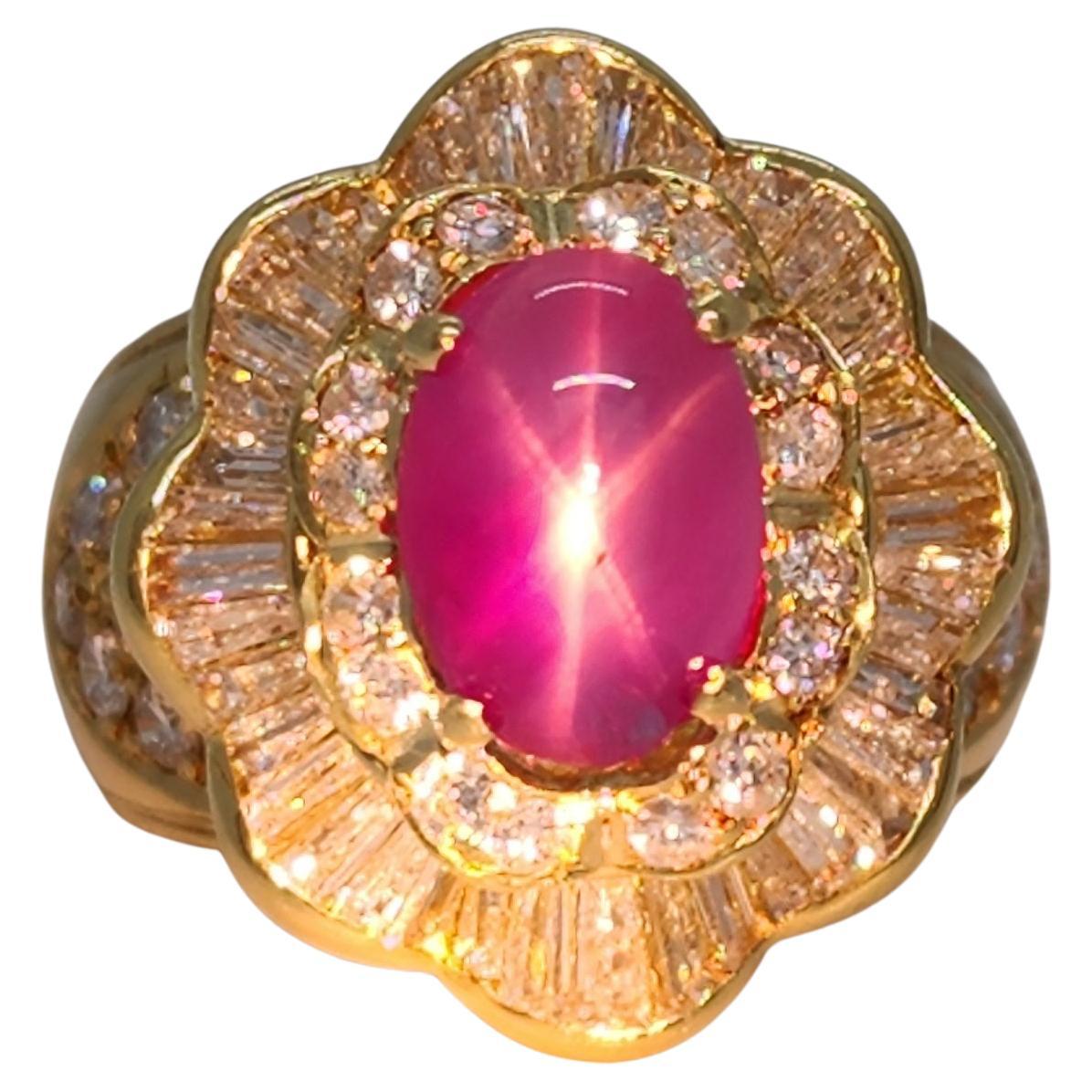 GIA Unheated Burma Star Ruby and White Diamond Cocktail Ring For Sale