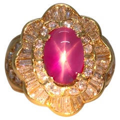 Unheated Gia Burma Star Ruby and White Diamond Cocktail Ring