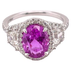Unheated GIA Certified 3.51ct Oval Pink Sapphire 
Diamonds Ring