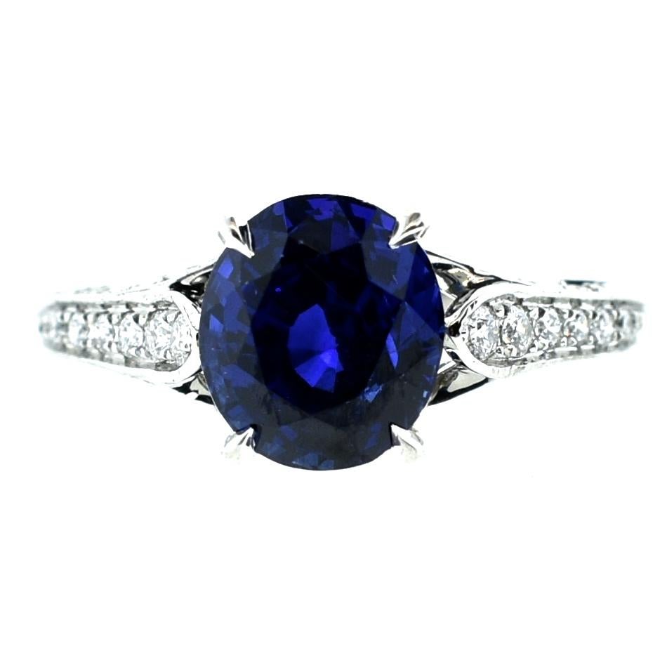 Women's or Men's Unheated GIA Certified Natural Very Fine Sapphire and Diamond Ring