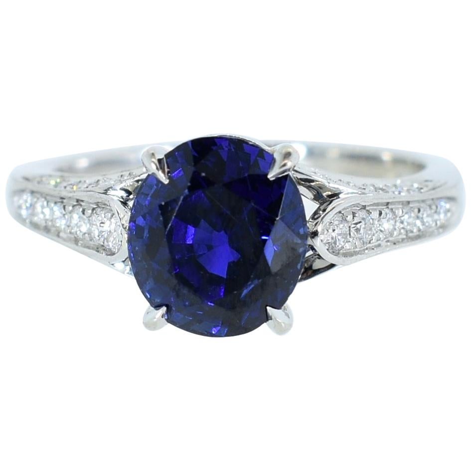 Unheated GIA Certified Natural Very Fine Sapphire and Diamond Ring