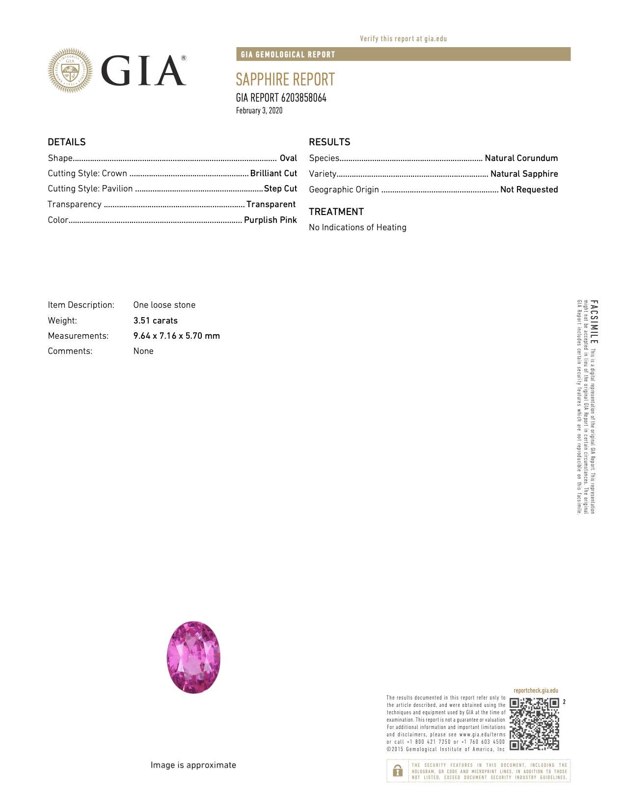 Unheated GIA Certified 3.51ct Oval Pink Sapphire & Diamonds Ring In New Condition For Sale In Calabasas, CA