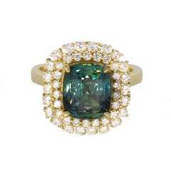 Unheated GIA Greenish-Blue Sapphire Ring
