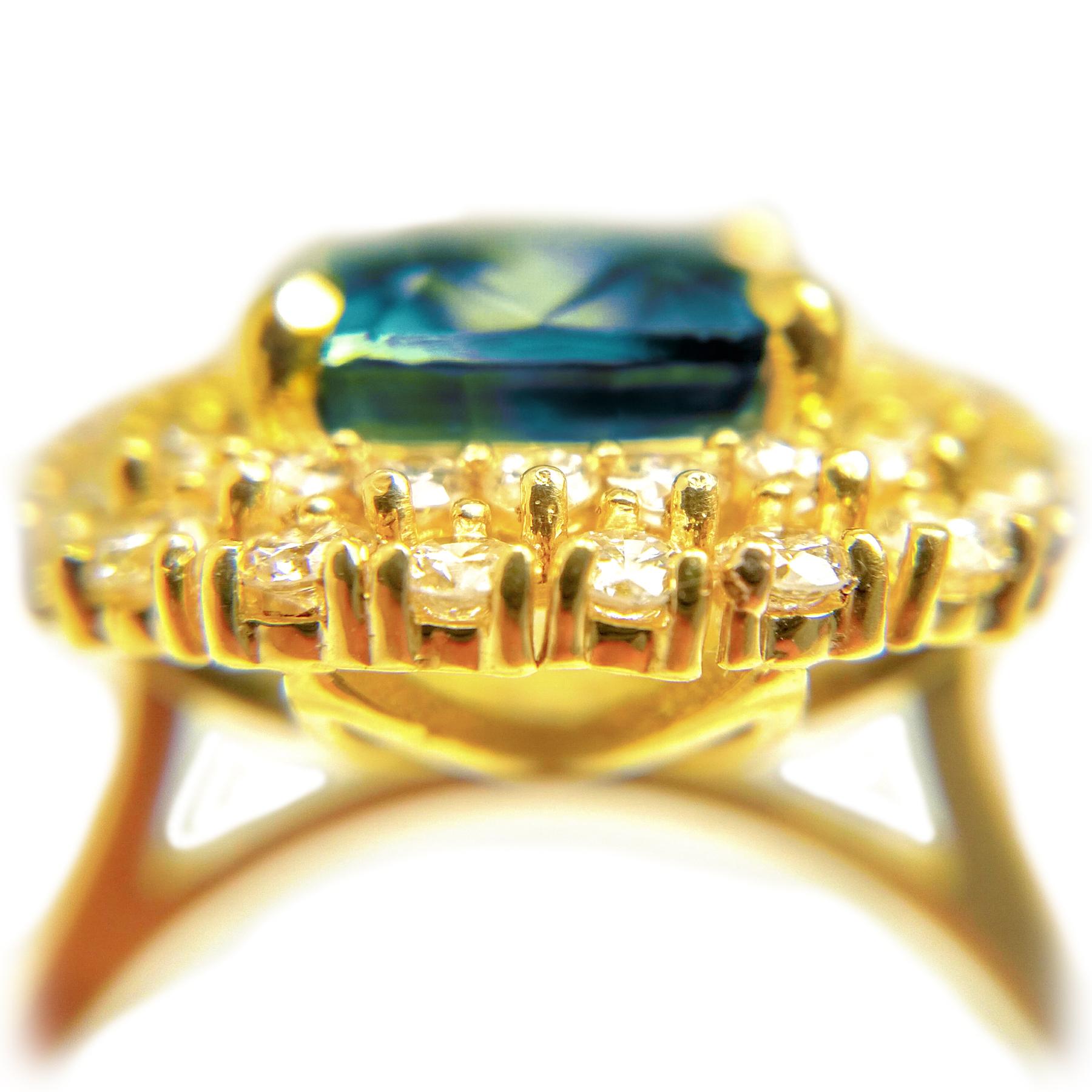 Contemporary Unheated GIA Greenish-Blue Sapphire Ring
