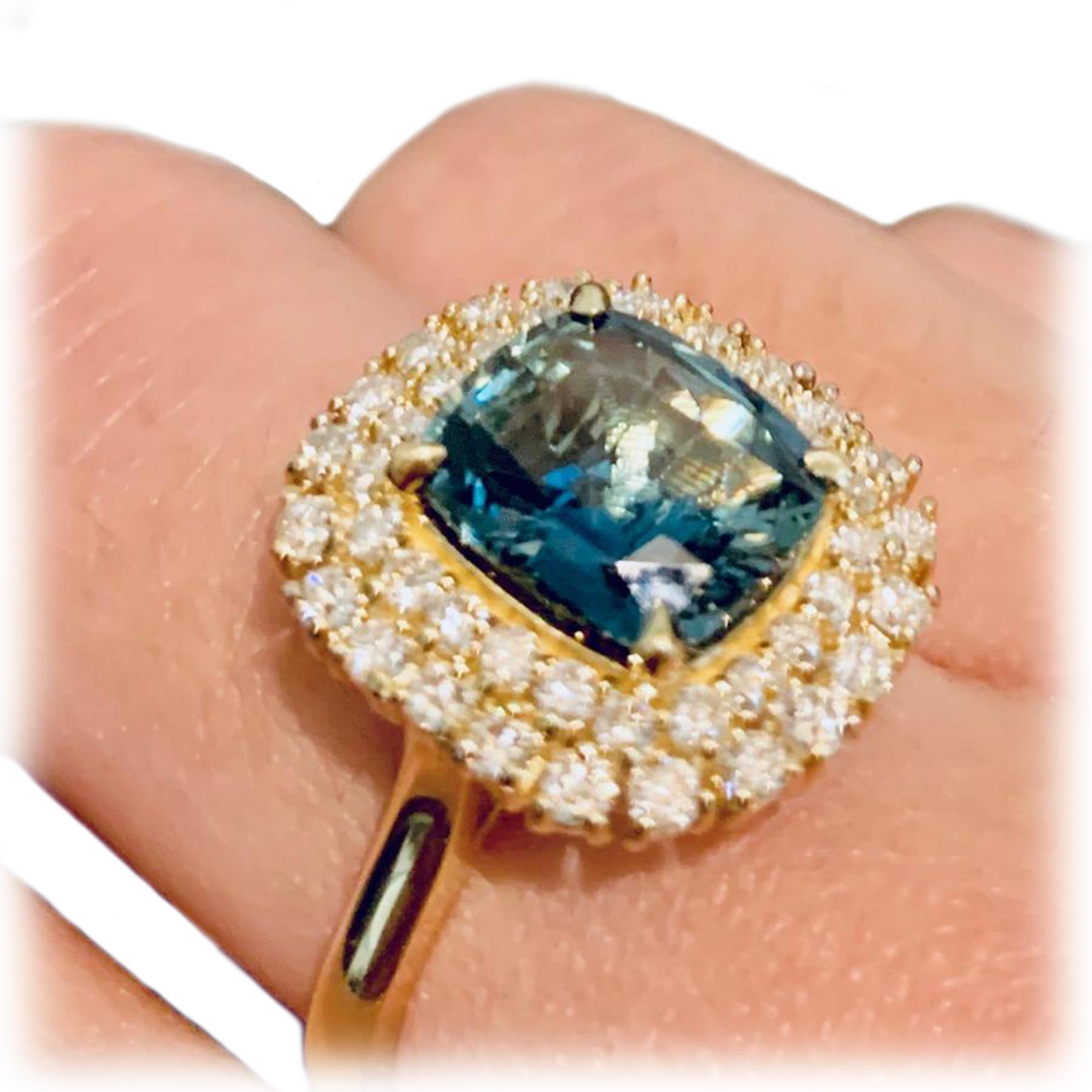 Women's or Men's Unheated GIA Greenish-Blue Sapphire Ring