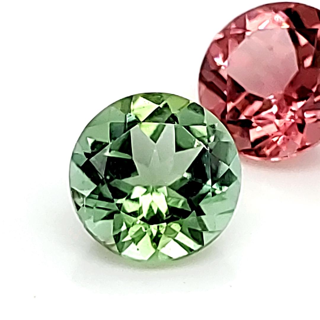 Round Cut Unheated Green and Red Tourmaline Round Pair GRS For Sale