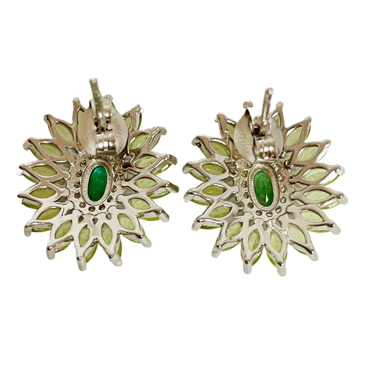 Oval Cut Unheated Green Emerald, Peridot & White Cz Stud Earrings 925 Sterling Silver