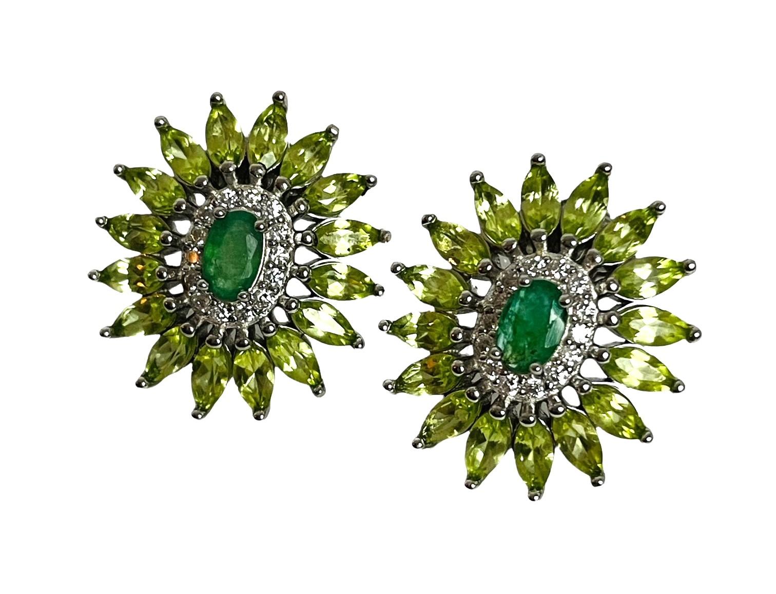 Unheated Green Emerald, Peridot & White Cz Stud Earrings 925 Sterling Silver In New Condition In Eagan, MN