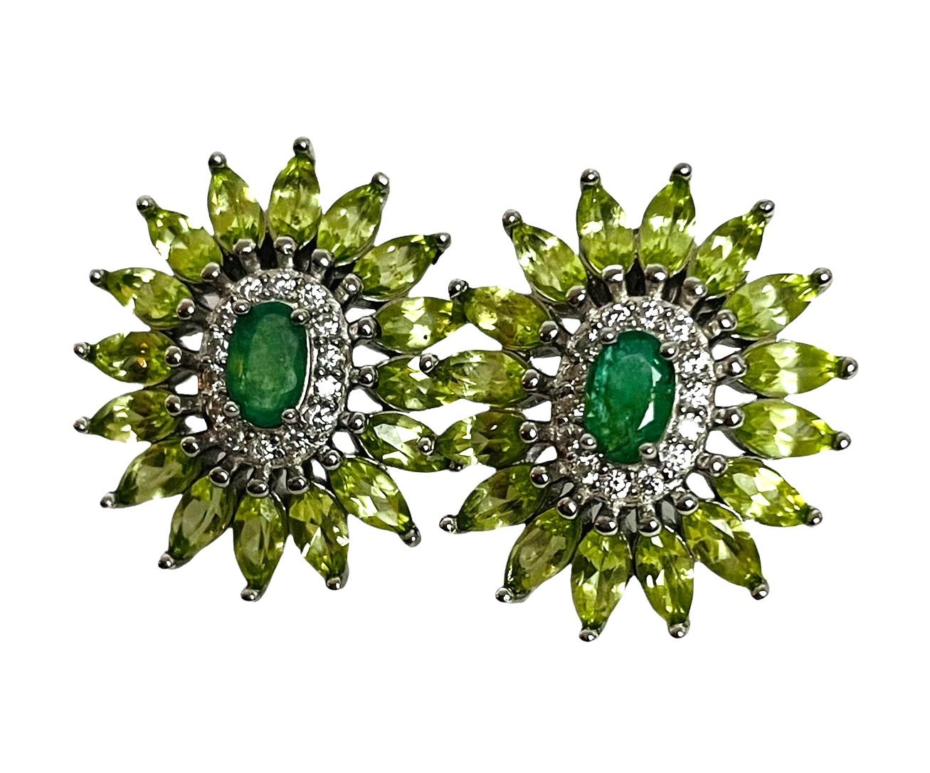 Women's Unheated Green Emerald, Peridot & White Cz Stud Earrings 925 Sterling Silver
