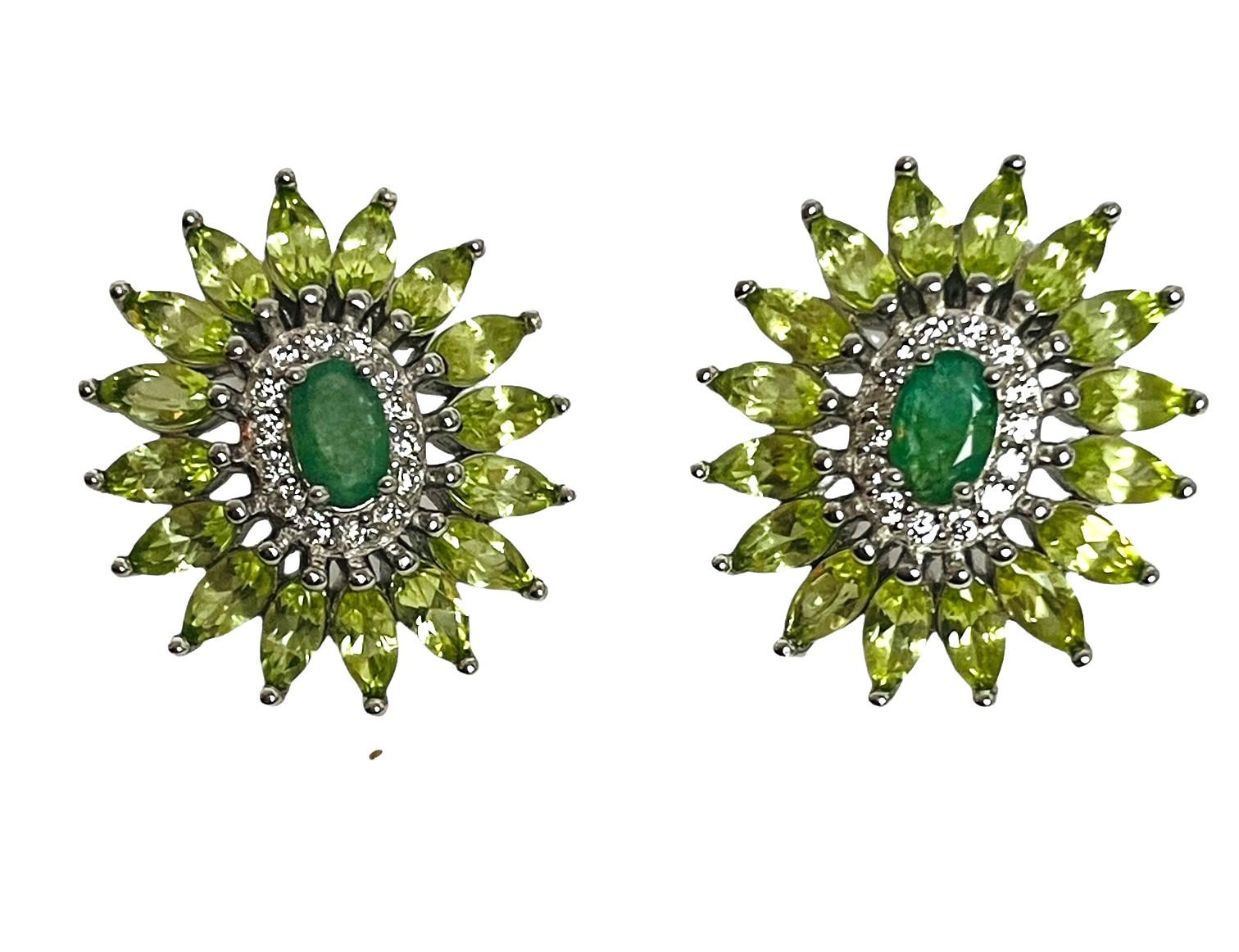 Unheated Green Emerald, Peridot & White Cz Stud Earrings 925 Sterling Silver 2