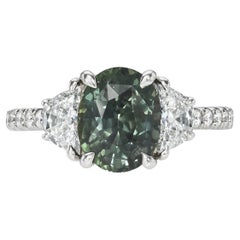 Anello ovale con diamante e zaffiro verde non riscaldato Nature Senza calore - Anello con tre pietre