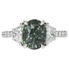 Unheated Green Sapphire Ring 2.58 Carat Oval Natural No Heat