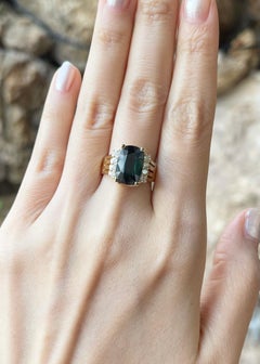 Unheated Green Sapphire with Diamond Ring set in 18K Gold Settings