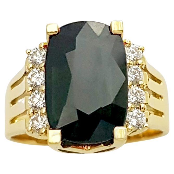 Unheated Green Sapphire with Diamond Ring set in 18K Gold Settings