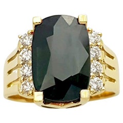 Unheated Green Sapphire with Diamond Ring set in 18K Gold Settings