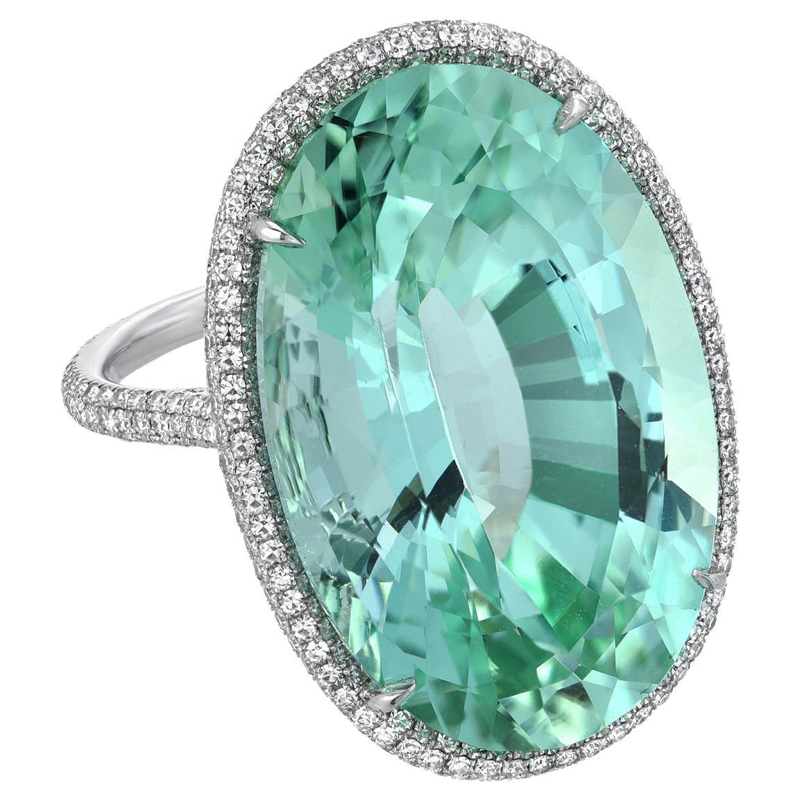 Unheated Green Tourmaline Ring 33.85 Carats Oval