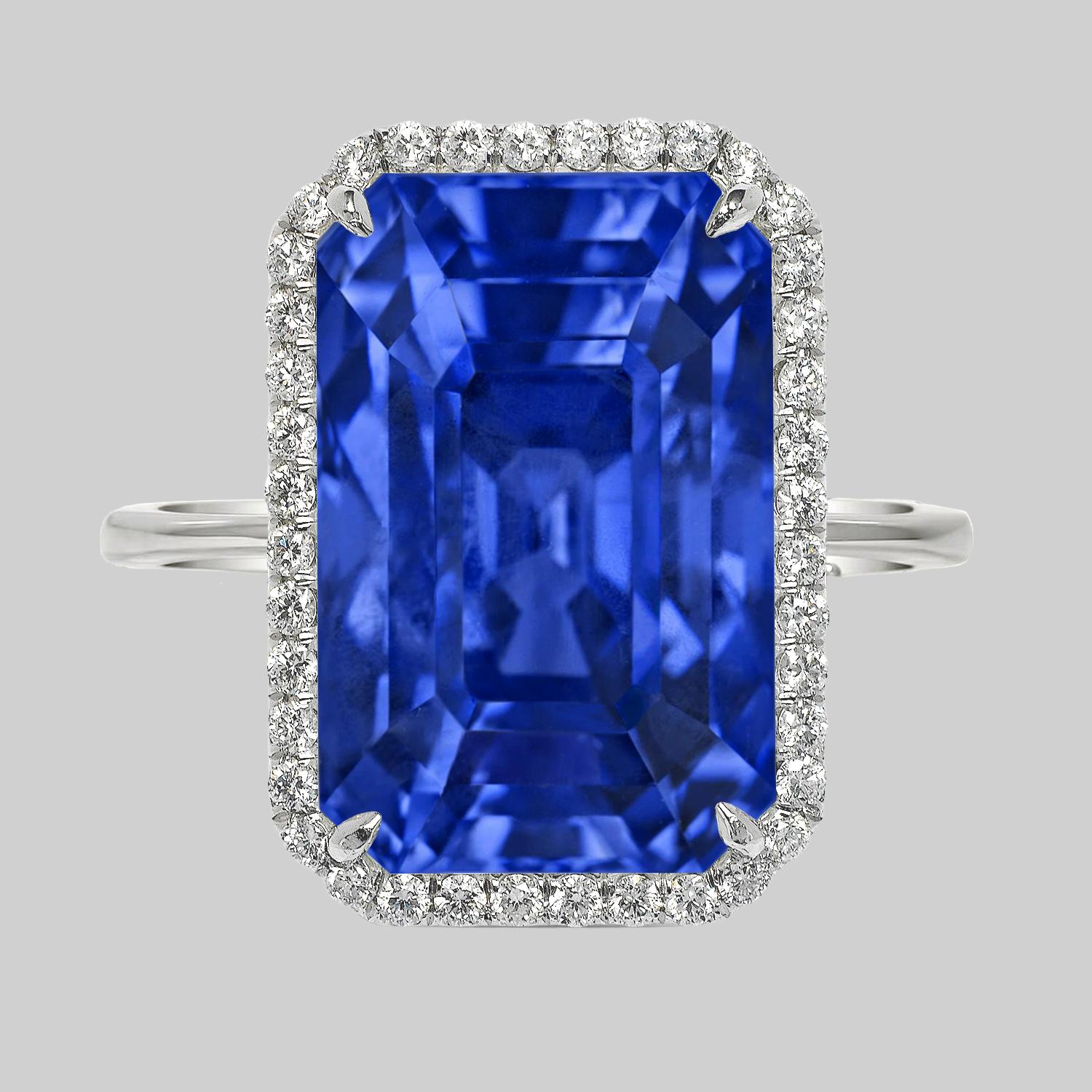 Bague GRS Suisse 9 carats taille émeraude bleu roi Sri Lanka saphir non chauffé Neuf - En vente à Rome, IT