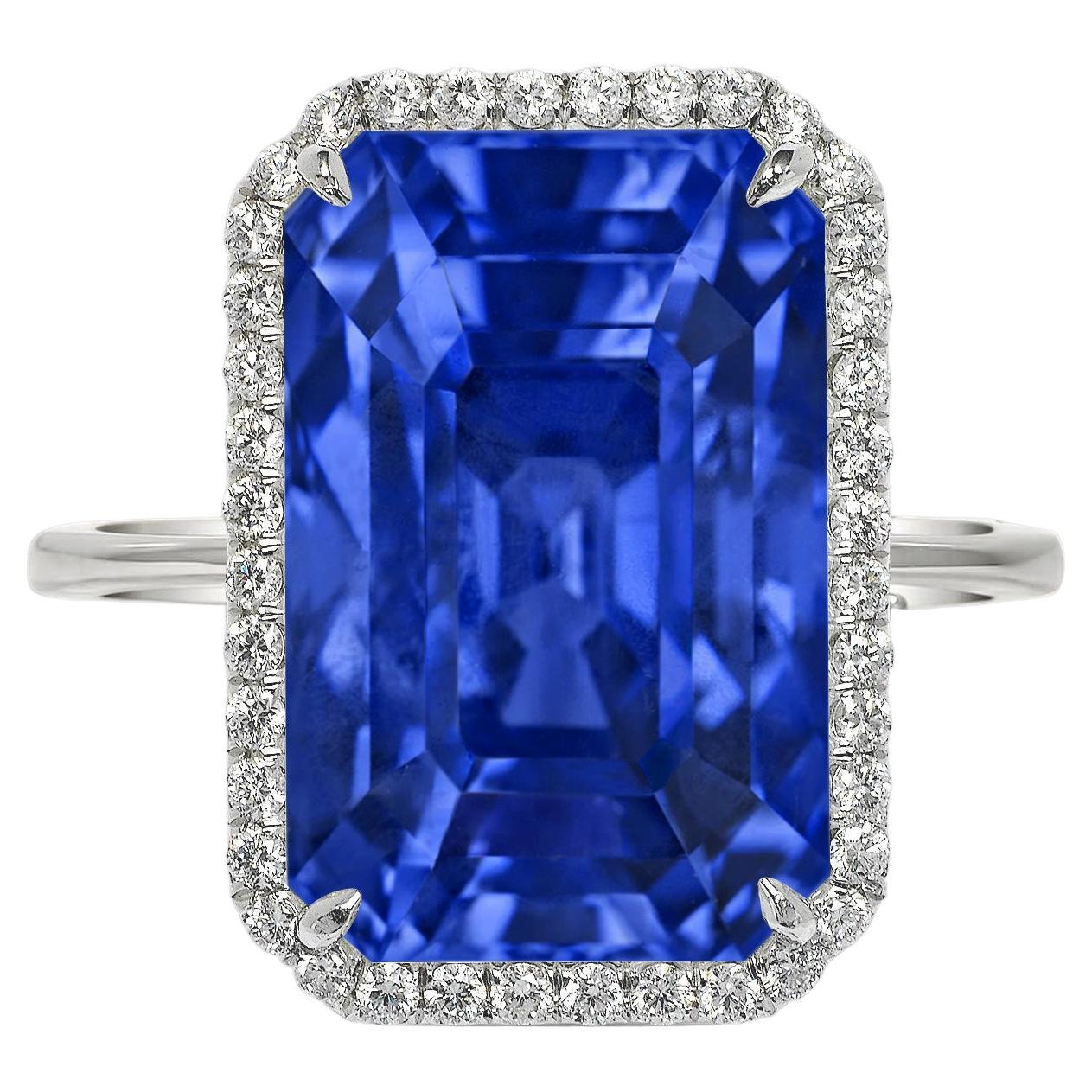 Unheated GRS Switzerland 9 Carat Emerald Cut Royal Blue Sri Lanka Sapphire Ring
