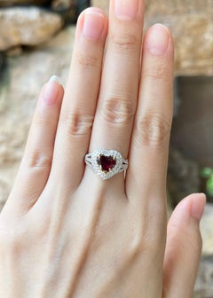 Unheated Heart Shape Burmese Ruby with Diamond Ring set in 18K White Gold