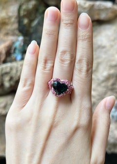 GIA Unheated Heart Shape Green Sapphire, Pink Sapphire Ring in 18K Rose Gold