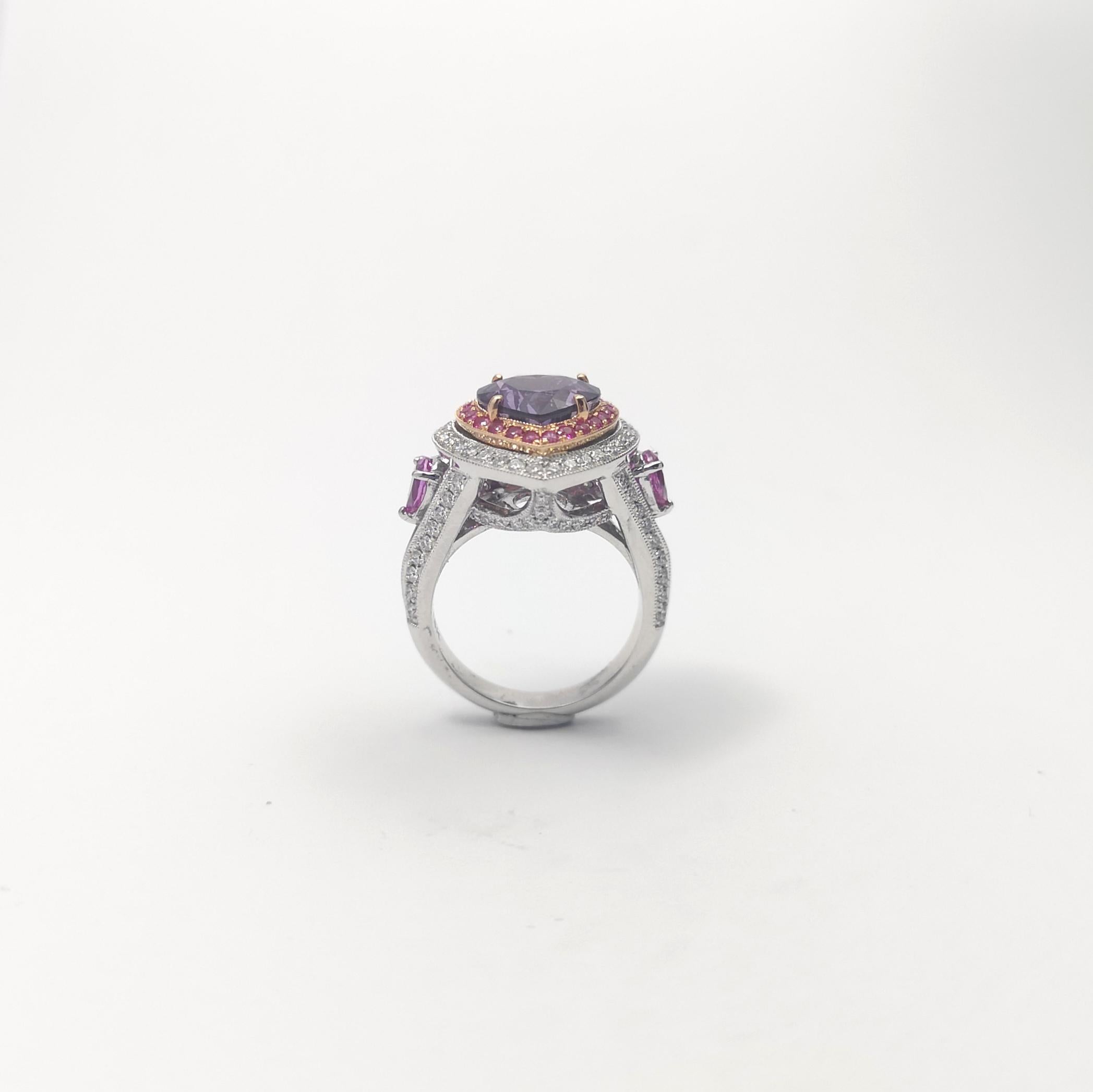 Bague en or 18 carats en forme de cœur non chauffé, saphir violet, saphir rose et diamant en vente 10